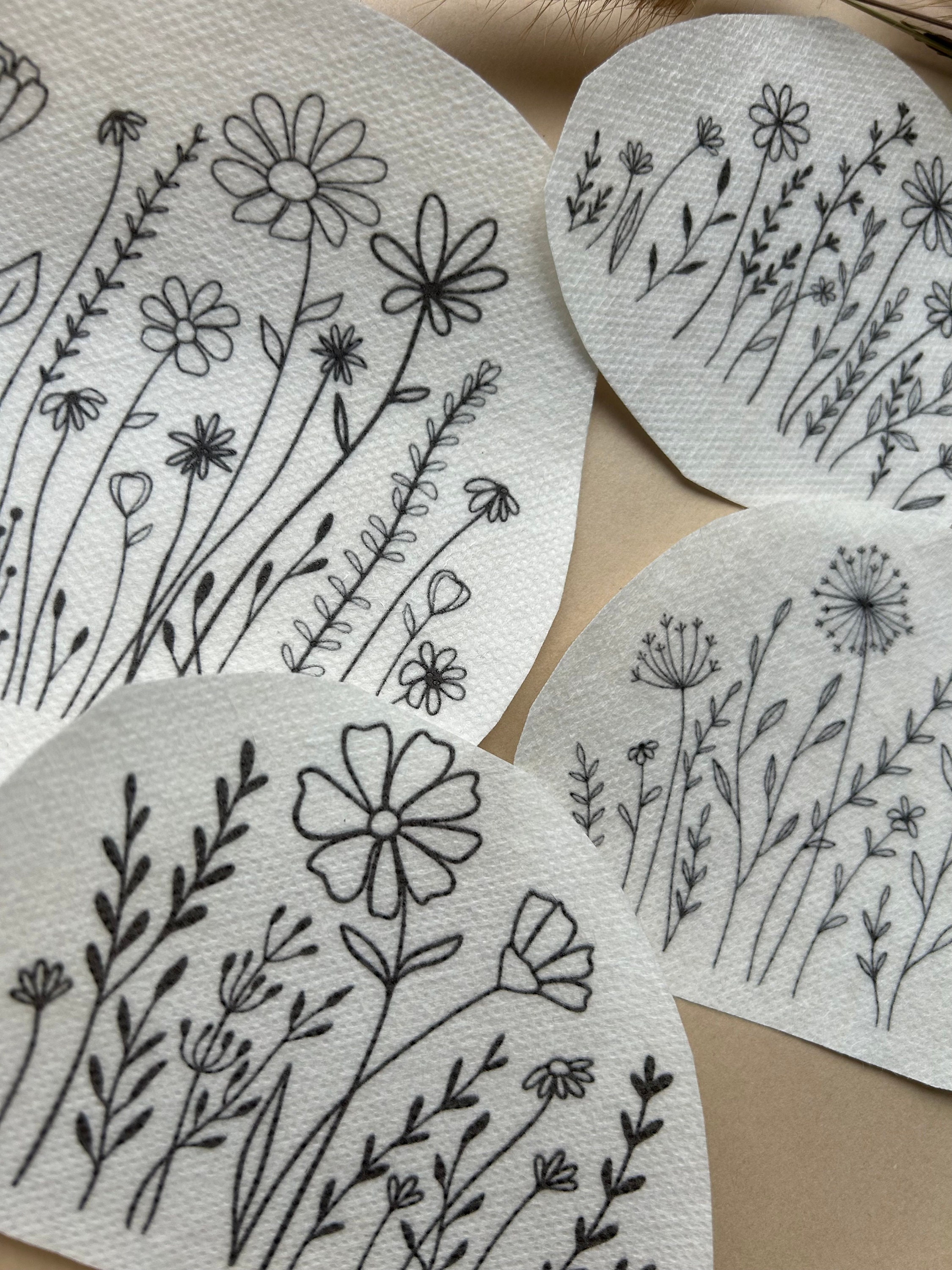 Wildflower Hand Embroidery Pattern, Stick and Stitch Transfer, Peel and ...