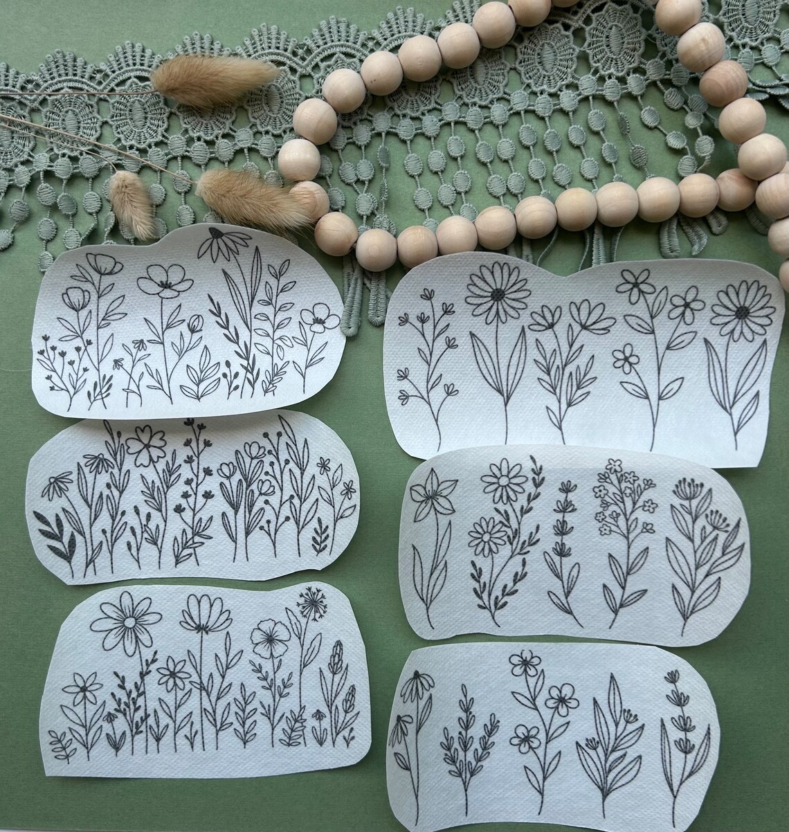Wildflower Hand Embroidery Pattern, Stick and Stitch Transfer, Peel and ...
