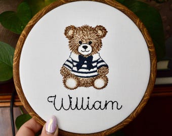 Baby Name Announcement, Embroidered Name Sign, Teddy Bear Baby Name Sign, Birth Announcement, Newborn Hospital Sign, Bear Sign