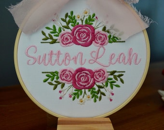 Embroidered Name Hoop, Personalized Embroidery Hoop, Baby Name Announcement, Nursery Decor, Birth Announcement Sign, Baby Announcement