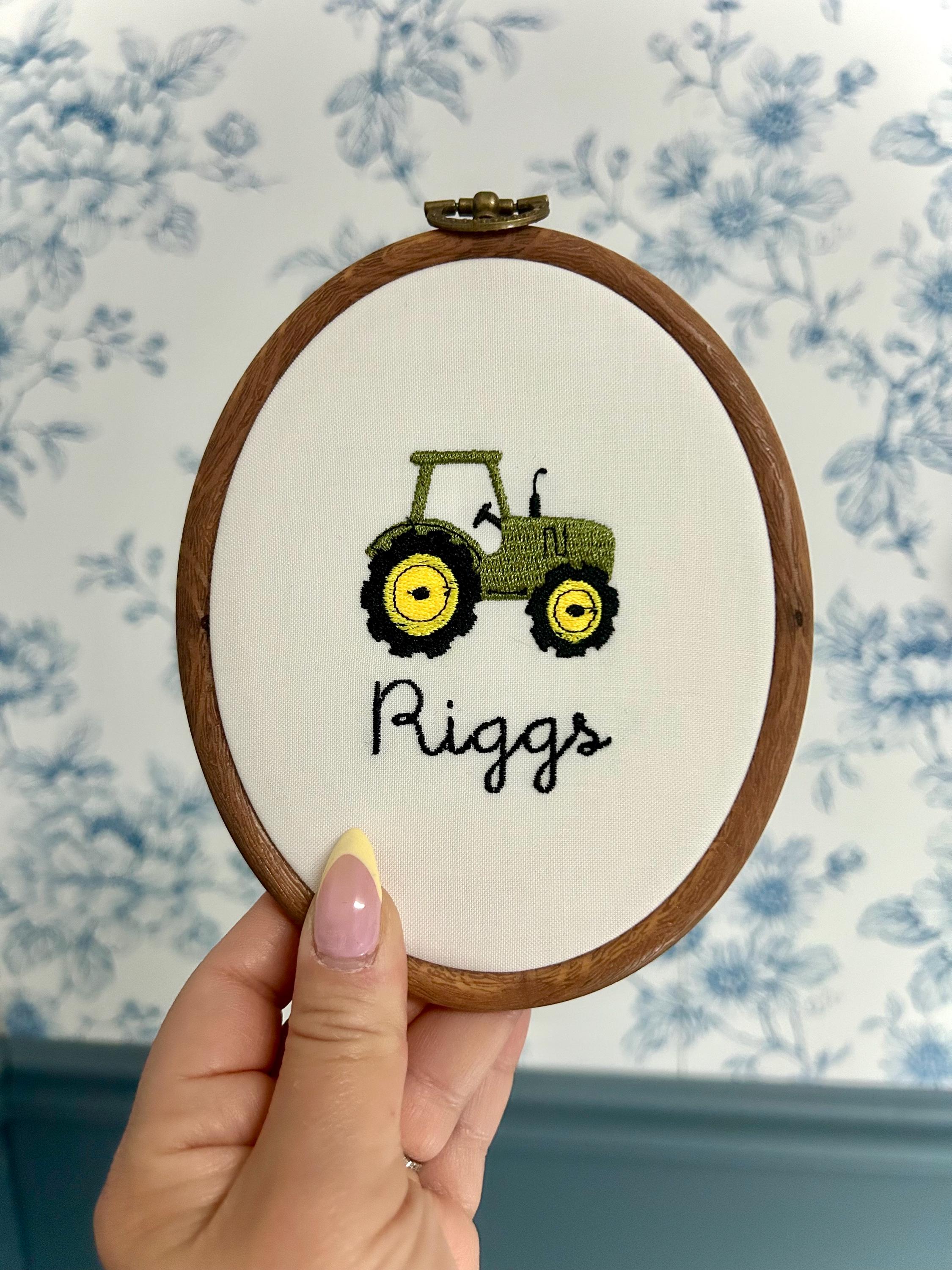 Embroidered Tractor Baby Hoop | Tractor Nursery Wall Hanging | Farm ...