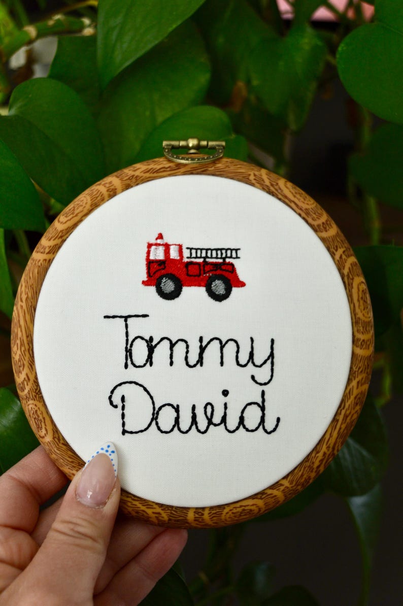 Embroidered Fire Truck Baby Hoop | Fire Truck Wall Hanging | Fire Truck ...