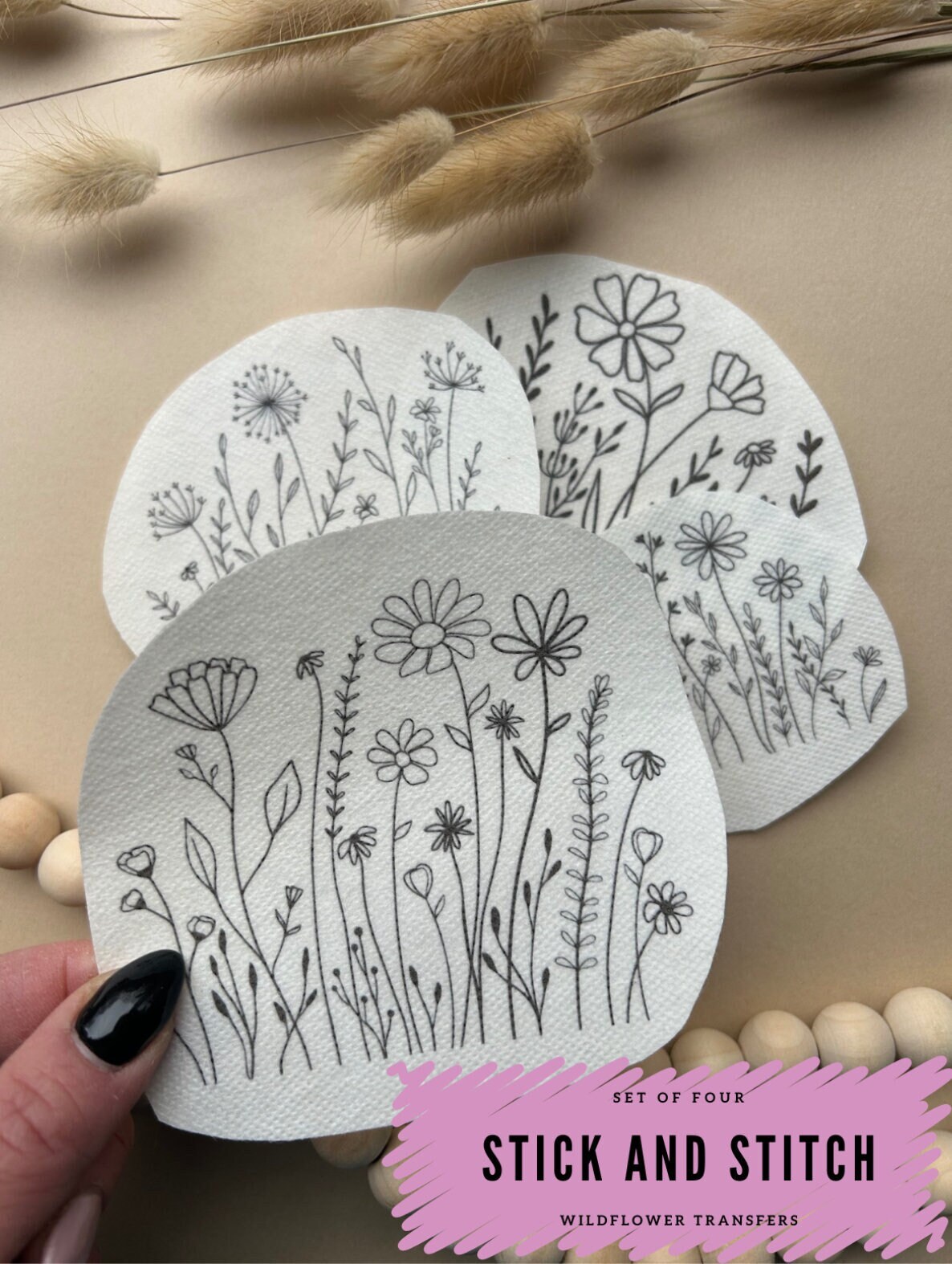 Wildflower Hand Embroidery Pattern, Stick and Stitch Transfer, Peel and ...