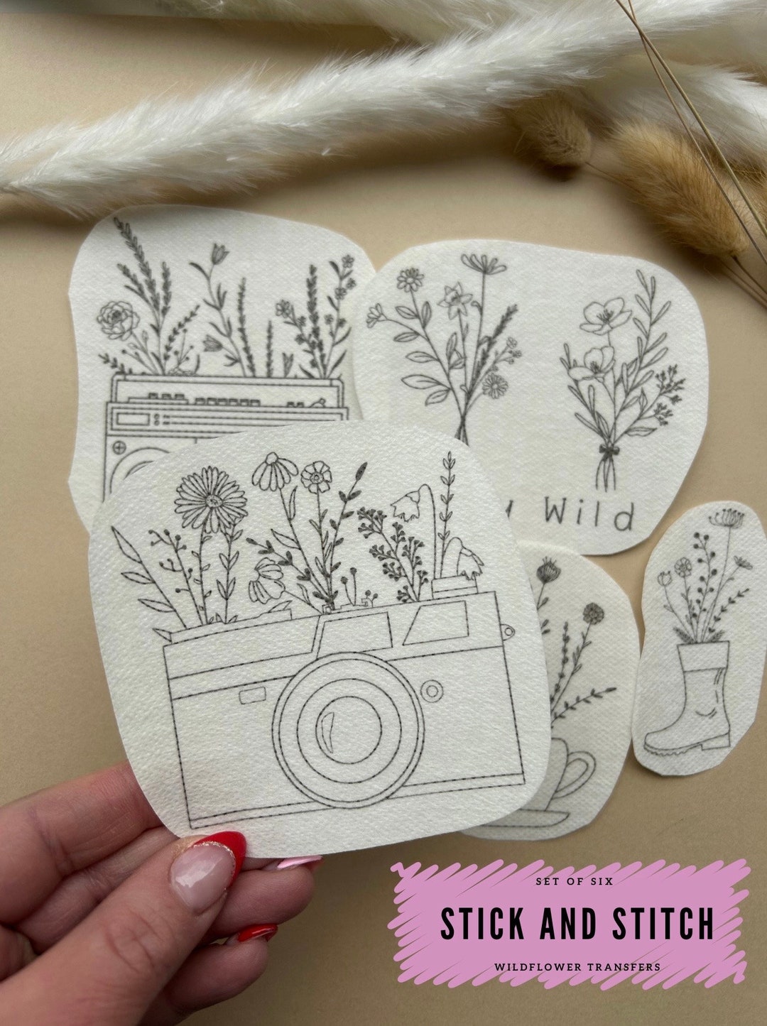 Wildflower Hand Embroidery Pattern, Stick and Stitch Transfer, Peel and ...