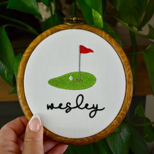 Embroidered Birth Announcement Hoop, Golf Baby Name Sign, Nursery Decor, Newborn Name Reveal, Golf Nursery, New to the Club, Baby Golf, Sign