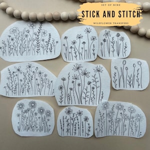 Wildflower Hand Embroidery Pattern, Stick and Stitch Transfer, Peel and Stick Embroidery Paper, Embroidery for Clothes, Stick and Stitch