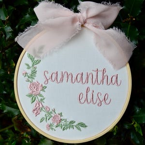 Embroidered Name Hoop, Personalized Embroidery Hoop, Baby Name Announcement, Nursery Decor, Birth Announcement Sign, Baby Announcement