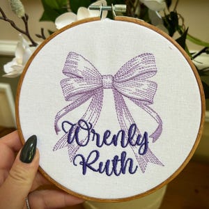 Embroidered Name Hoop, Personalized Embroidery Hoop, Baby Name Announcement, Bow Baby Name Sign, Embroidery Hoop, Birth Announcement Sign