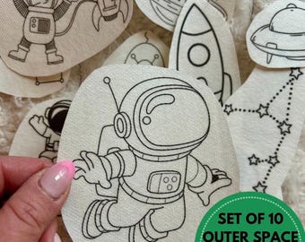 Outer Space Embroidery Pattern, Astronaut Stick and Stitch Transfer, Peel and Stick Embroidery Paper, Stick and Stitch, Outer Space