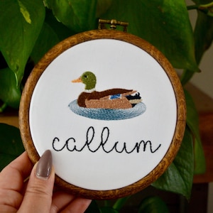 Baby Name Announcement, Embroidered Name Sign, Duck Baby Name Sign, Birth Announcement, Newborn Hospital Sign, Duck Sign, Duck Nursery Decor