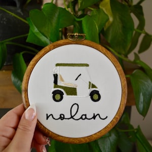 Embroidered Birth Announcement Hoop, Golf Baby Name Sign, Nursery Decor, Newborn Name Reveal, Golf Nursery, New to the Club, Baby Golf, Sign