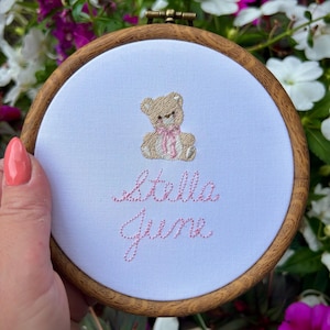 Baby Name Announcement, Embroidered Name Sign, Teddy Bear Baby Name Sign, Birth Announcement, Newborn Hospital Sign, Bear Sign