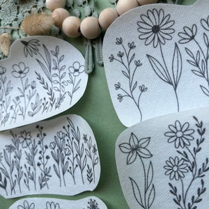 Wildflower Hand Embroidery Pattern, Stick and Stitch Transfer, Peel and ...