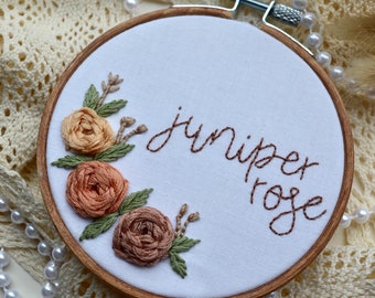Hand Embroidered Name Hoop, Personalized Embroidery Hoop, Baby Name Announcement, Nursery Decor, Embroidery Hoop, Birth Announcement