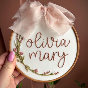 Hand Embroidered Name Hoop, Personalized Embroidery Hoop, Baby Name Announcement, Nursery Decor, Birth Announcement Sign, Baby Announcement