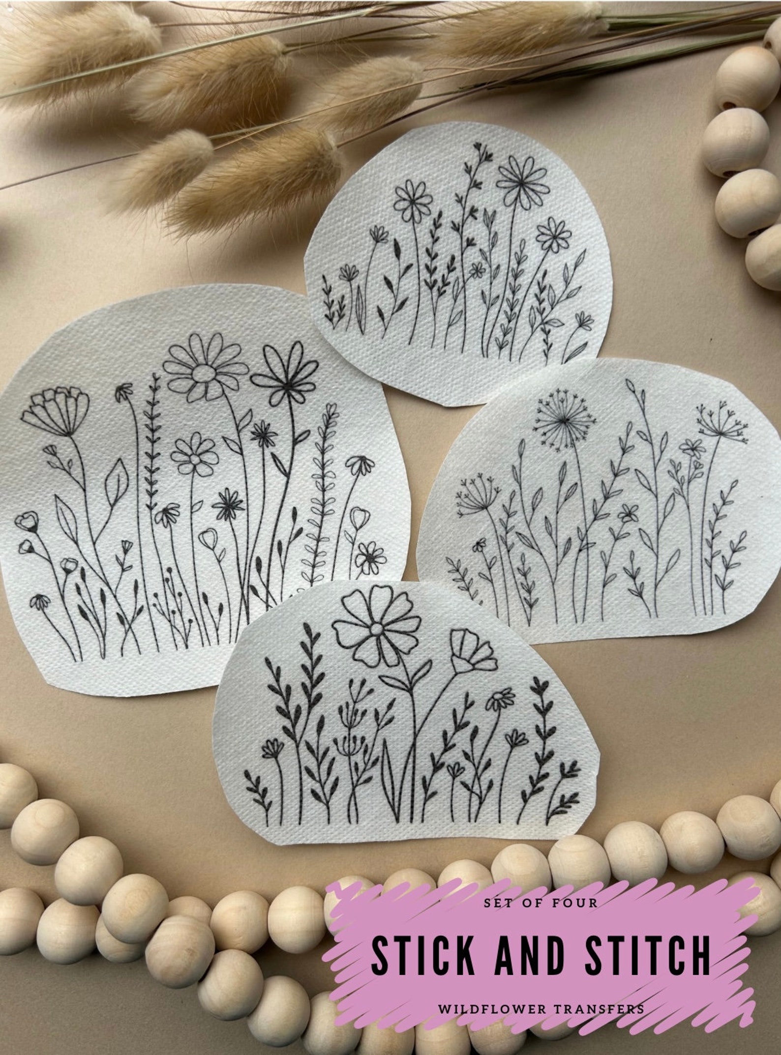 Wildflower Hand Embroidery Pattern, Stick and Stitch Transfer, Peel and ...