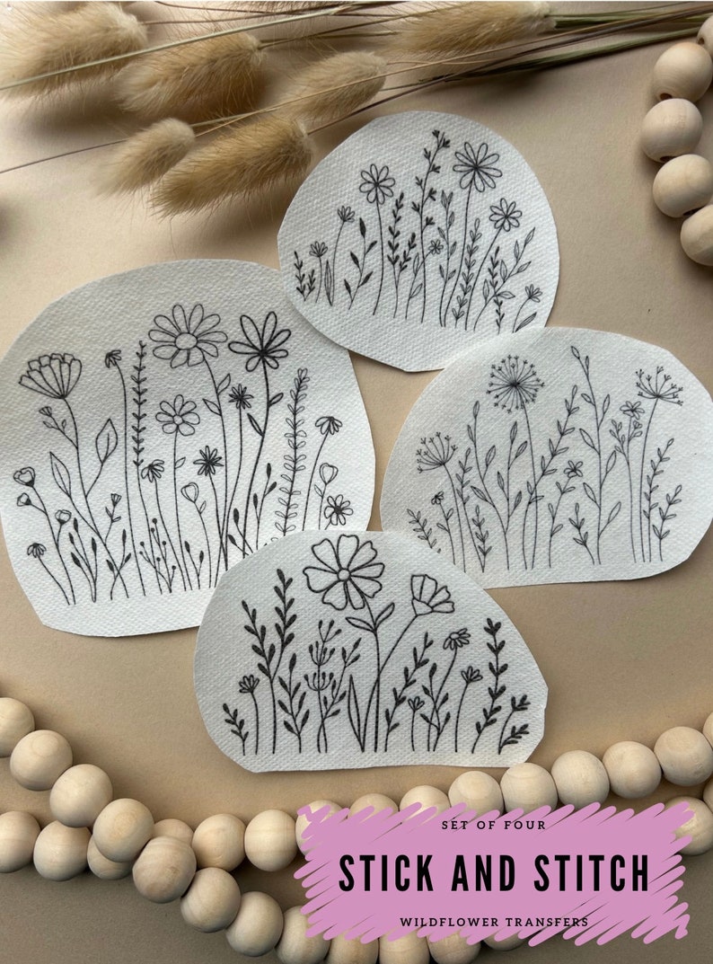 Wildflower Hand Embroidery Pattern, Stick and Stitch Transfer, Peel and ...