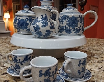 Vintage Blue and White Teapot Set