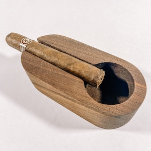Wood Cigar Ashtray Walnut Cigar Ashtray for Single Cigar Dark Wood Holder Cigar Accessories, Ash Tray for Home Bar Cigar Gift Fathers Day