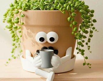 Face Planter with Plant Included & Drainage – Coffee Lover Decor– Desk Planter – Office Decor - Pot For Houseplant – Pot Guy “Just One S