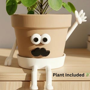 Face Planter with Plant Included & Drainage – Funny Indoor Plant Pot – Cute Desk Planter – Houseplant Pot- Plant Lover Gift  - Pot Guy “Hey”