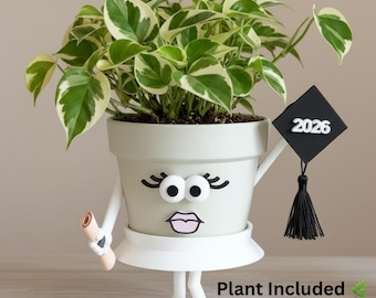 Graduation Gift Planter with Plant Included and Drainage - Grad Gift for Her - 2026 Graduation Decor - Cute Graduate Gift - Graduation Gift
