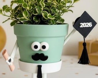 Graduation Gift Planter with Plant Included & Drainage - Cute Grad Gift for Him - Class of 2026 Decor - Unique Graduate Gift - Grad Planter