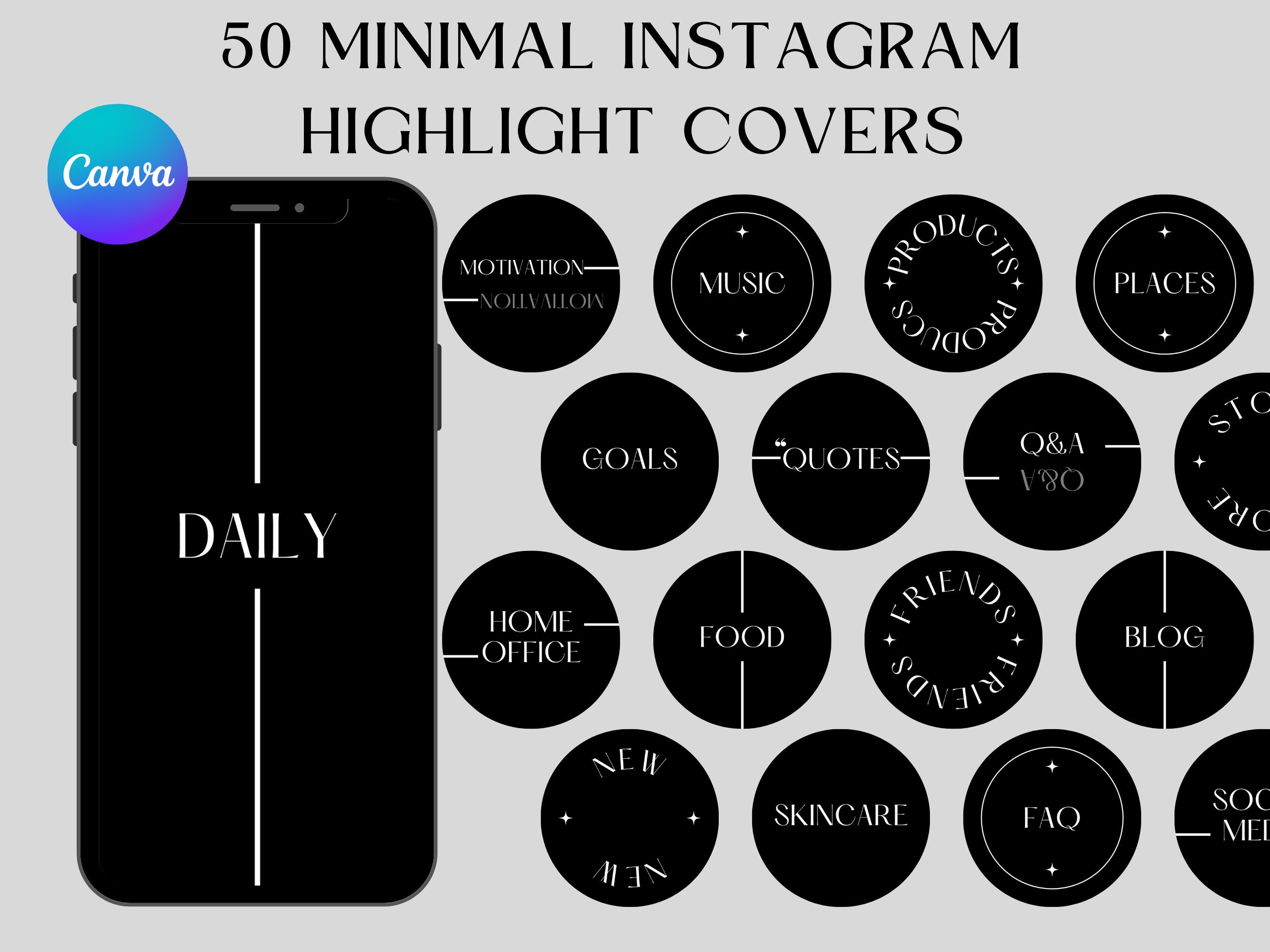 50 Black Instagram Highlights Minimal Instagram Highlight - Etsy