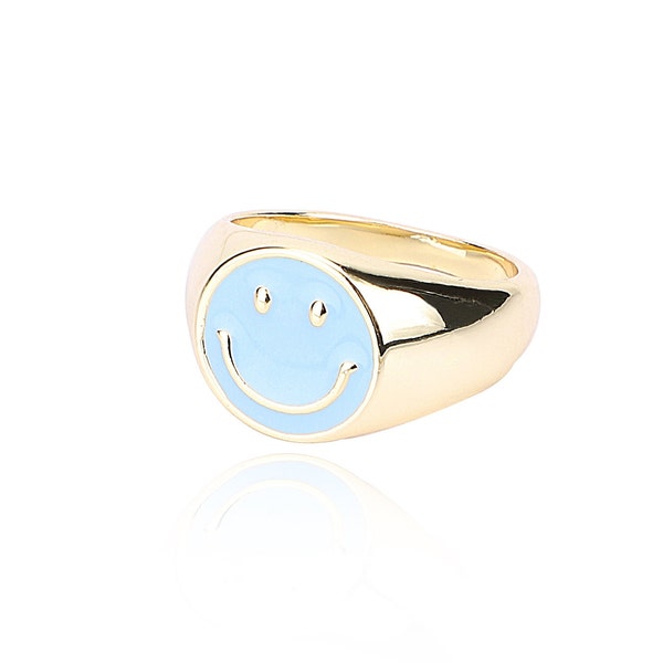 18K Gold Plated Smiley Face Ring, Colorful Smiley Face Summer Ring, Happy Face Ring, Enamel Emoji Ring, Friendship Rings, Gift For Her