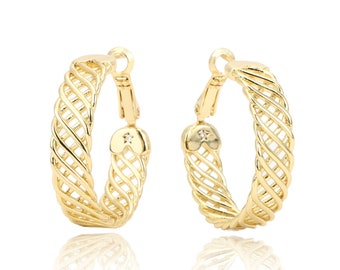 18K Gold Plated Hoop Earrings: Elegant, Waterproof, Lightweight, Hypoallergenic Sterling Silver Posts, Gift For Her