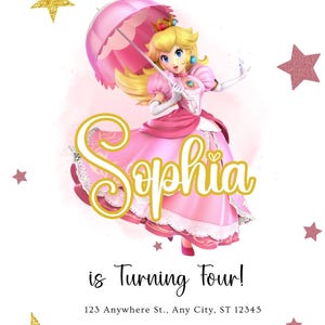 Cartão de Aniversário da Princesa Peach | Download Digital para Fãs do Super Mario | Cartão de Feliz Aniversário para Imprimir para Crianças e Adultos