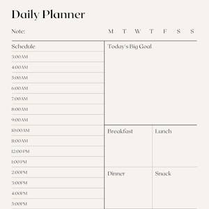 Druckbare minimalistische Tagesplaner PDF | Einfacher digitaler Organizer
