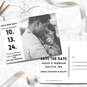 Modèle de carte postale Save The Date minimaliste moderne, noir et blanc classique enregistrer la carte postale Date, téléchargement immédiat, Invitation bricolage,