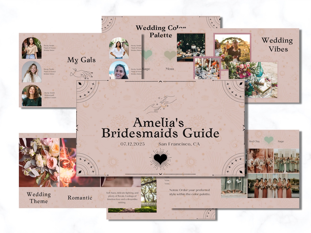 Celestial Bridesmaid Guide Template Wedding Party Slideshow (canva