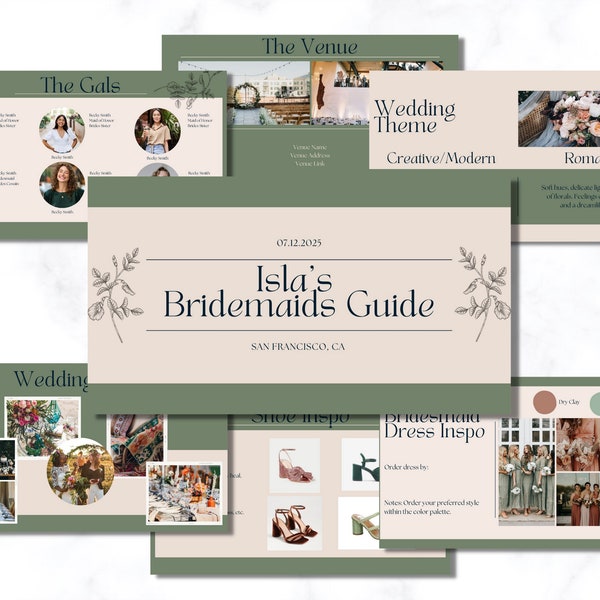 Bridesmaid Guide Template, Wedding Slideshow, Wedding Party Presentation, Bridal Party PowerPoint, Wedding Planner Digital, Canva Template