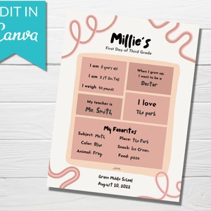 Personalized First Day of School Poster: Reusable Sign (Digital Download)