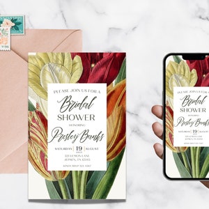 Vintage Tulip Bridal Shower Invitation Template: Floral Mobile Design (Digital Download)