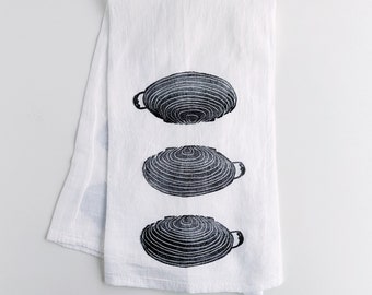 Block Printed Ak Razor Clams white and black Pattern Cotton Tea Towel 29”x29”
