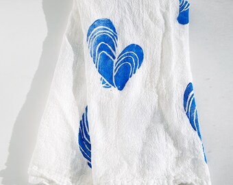 Block Printed Blue Mussels Pattern Cotton Tea Towel