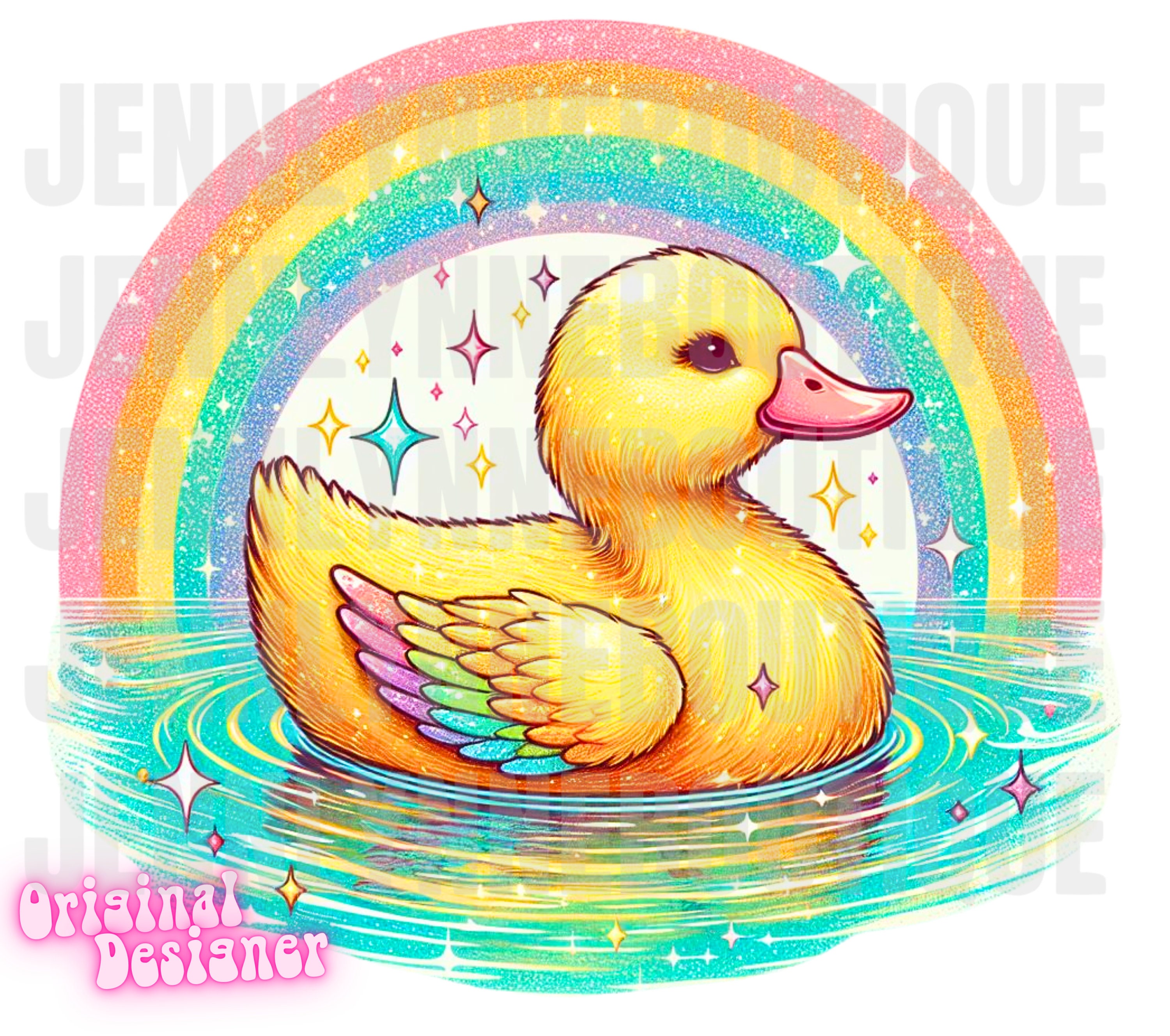 Gele eend PNG, eend rond en ontdek, regenboog, retro, faux glitter, shirt ontwerpen, voor DTF, Sparkle, eendje, zomer, Ducky, trendy
