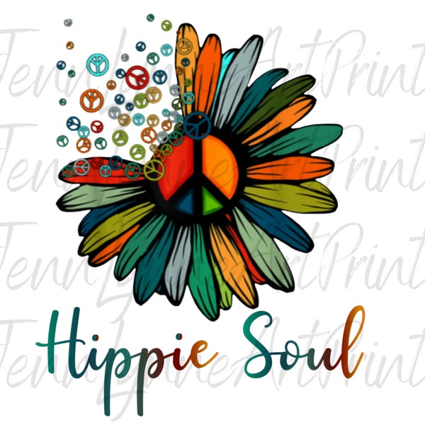 READY to PRESS, Hippie Soul Sublimation Transfer, Colorful Sunflower Peace Sign, Hippie Designs, Bohemian, Gypsy, Peaceful, Peace, Love