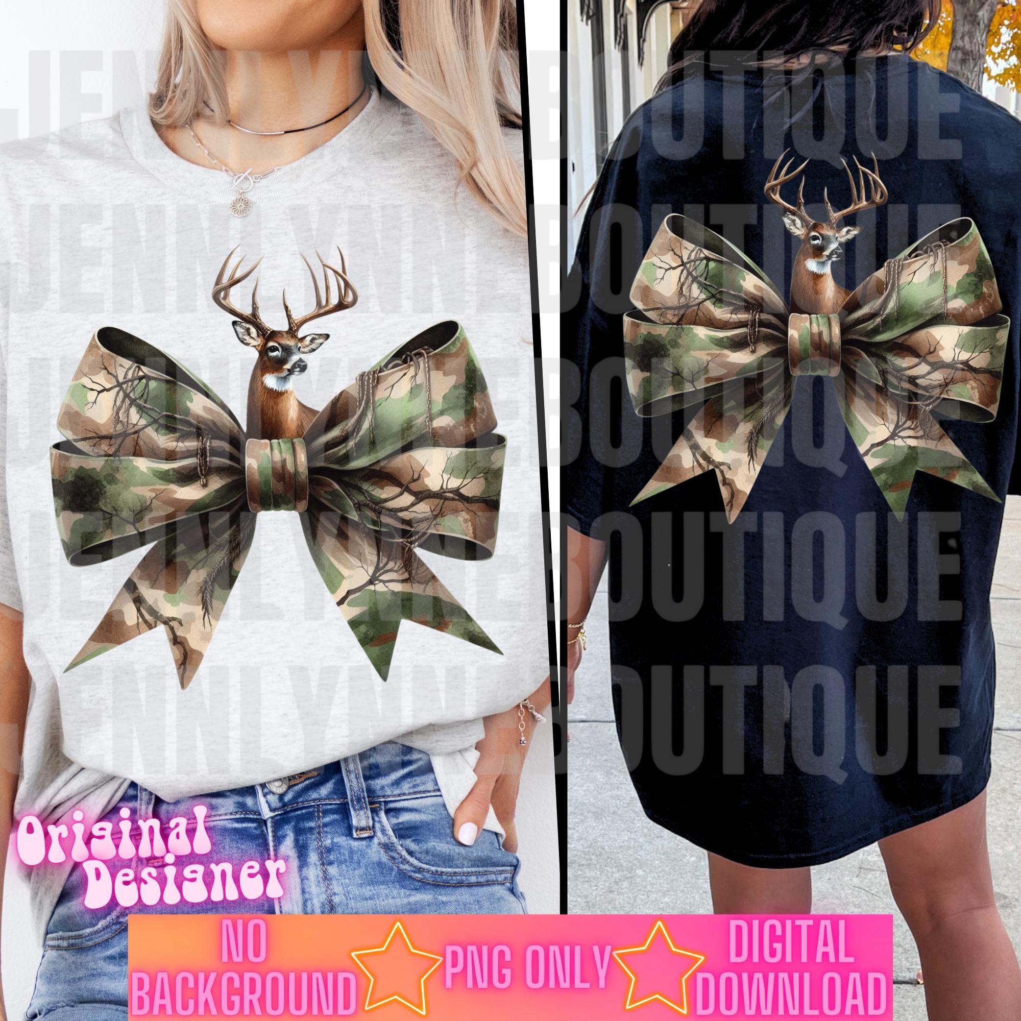 Deer Coquette Bow PNG, Camouflage, Hunting Sublimation, Camo Shirt Design, for Women, Feminine, Buck, Antlers Nature Hunter Digital Download