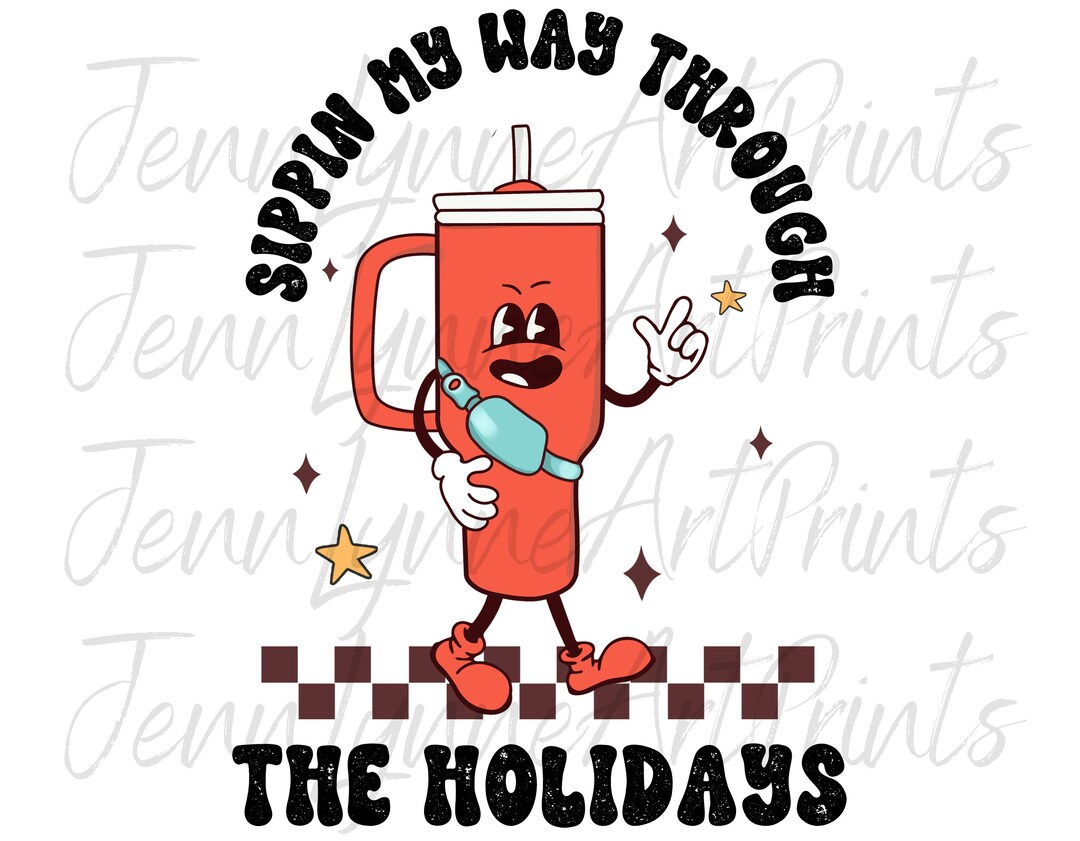 Sippin My Way Through the Holidays Png, Stanley Mug Mascot, Fanny Pack