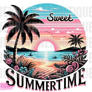 Sweet Summertime PNG, Vacation Designs, Girls Trip, Ocean, Palm Tree, Sunset, Sunshine, Beach, Pastel, Summer Vibes, Lake Days, Sublimation