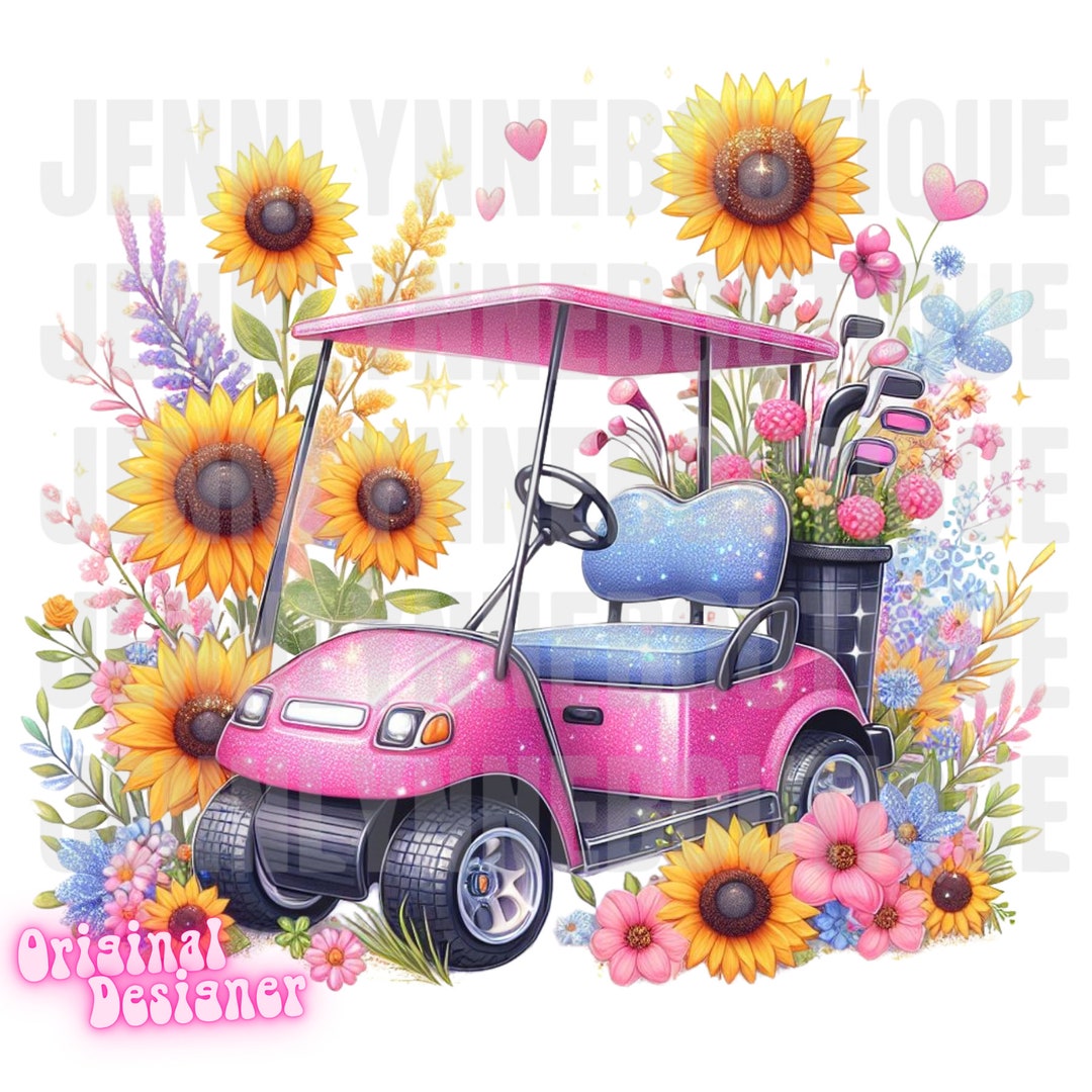 Golf Cart PNG, Cart Girl, Going Golfing, Golf Clubs, Wildflowers