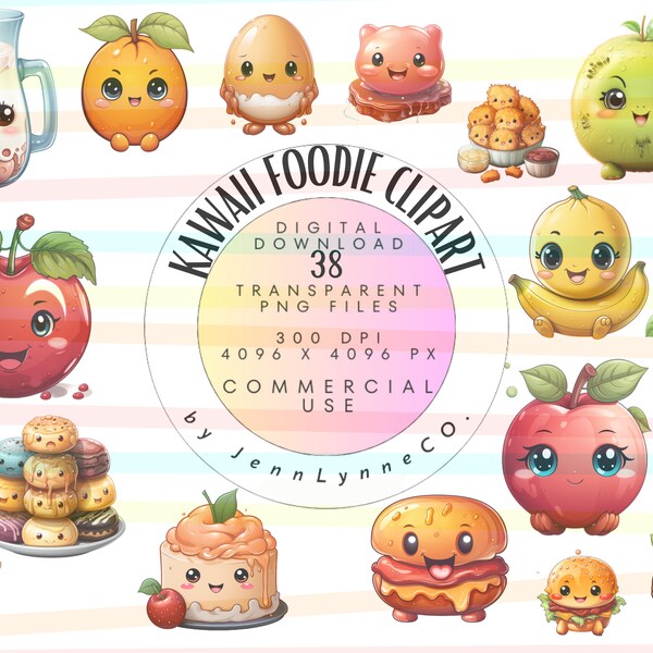 KAWAII FOODIE CLIPART Set Digital Download Cartoon Kids Food Png. Adorable Cute Smiling Food Characters. Happy Sweet Treats Instant Download