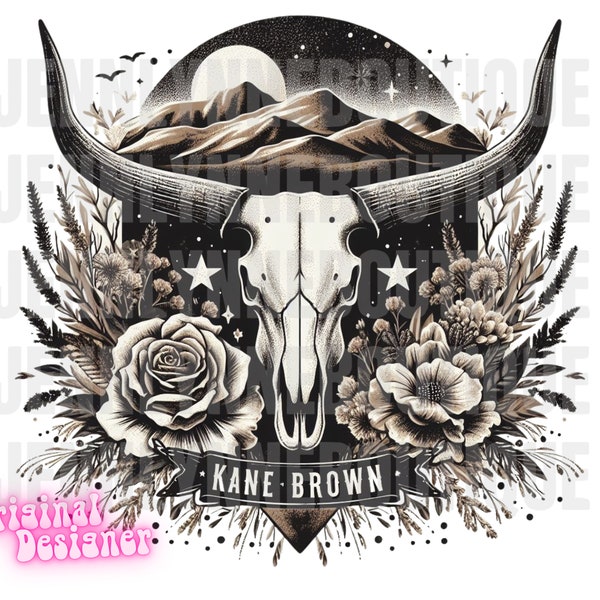 KB PNG, Longhorn Bull Skull Png, Mountain Scene, Floral, Western, Flowers, Bullhead, Cowboy, Country Music, Nashville, In The Air Tour