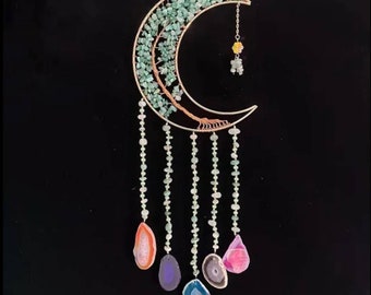 Big Moon Shaped Chakra Gemstone Crystal Tree Of Life Dreamcatcher dreams home decor crystals handmade colorful agate slices green aventurine