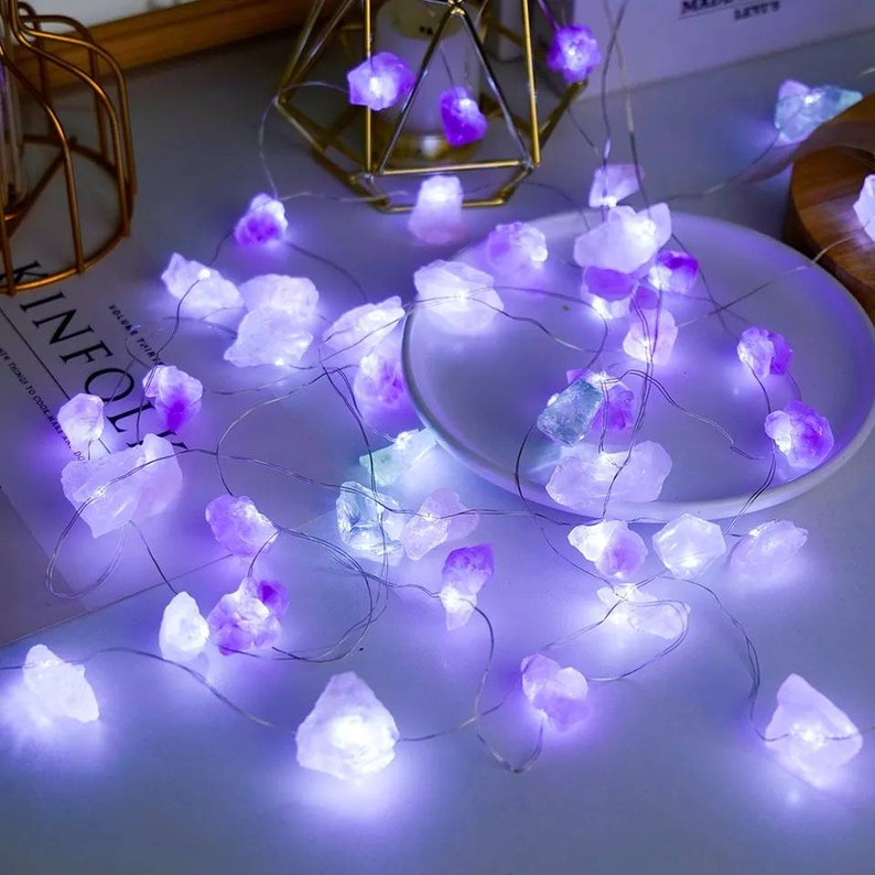 Gemstone crystal fairy light raw amethyst fairy lights atmospheric home decoration for a magical atmosphere handmade gift idea citrine quartz image 9