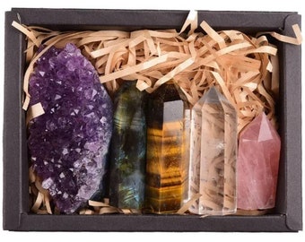 Gemstone Crystal Gift Box carton paper boxes treasure chest gemstones crystals gift set present gifting idea for spiritual people home deco